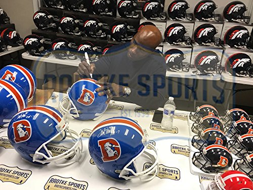 Terrell Davis Autographed/Signed Denver Broncos Riddell Throwback Full Size NFL Blue Helmet with "HOF 17" Inscription - 757 Sports Collectibles