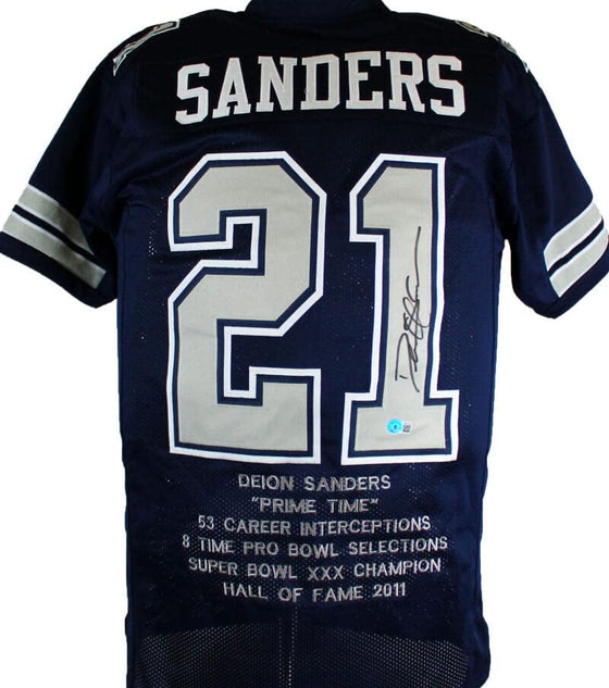 Deion Sanders Autographed Blue/Grey Pro STAT Style Jersey-Beckett W Hologram Black - 757 Sports Collectibles