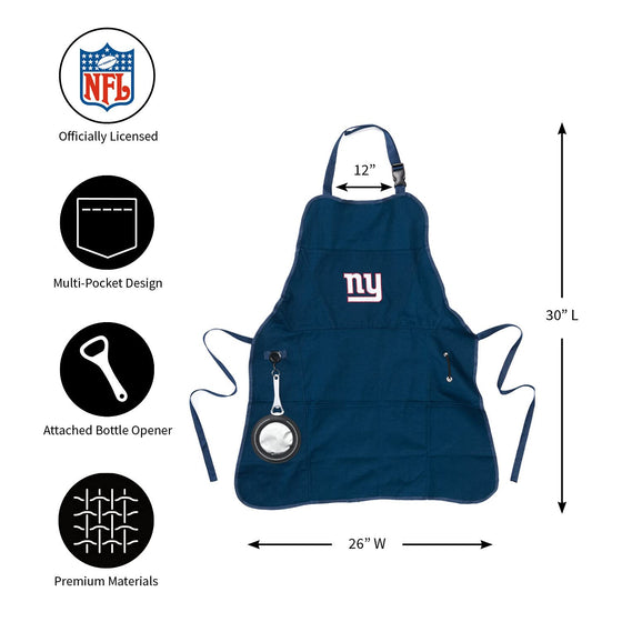Team Sports America NFL New York Giants Ultimate Grilling Apron Durable Cotton with Beverage Opener and Multi Tool For Football Fans Fathers Day and More - 757 Sports Collectibles