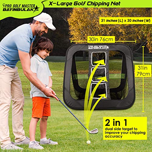 BAYINBULAK 2 in 1 Golf Chipping Practice Net Backyard Driving 2.5'×2.5' Golf Accessories for Men Gift, 1 Pack - 757 Sports Collectibles