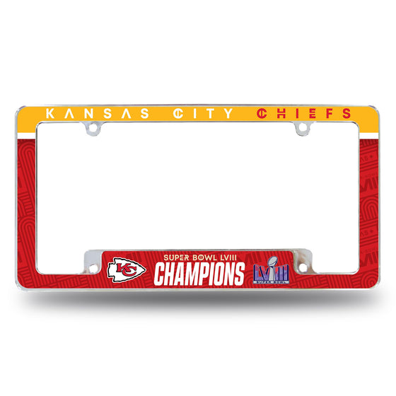 Rico Industries NFL Football Kansas City Chiefs 2024 Super Bowl LVIII Champions 12" x 6" Chrome All Over Automotive License Plate Frame for Car/Truck/SUV - 757 Sports Collectibles