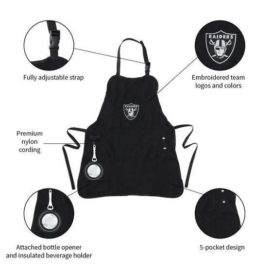 Team Sports America NFL Las Vegas Raiders Ultimate Grilling Apron Durable Cotton with Beverage Opener and Multi Tool For Football Fans Fathers Day and More - 757 Sports Collectibles