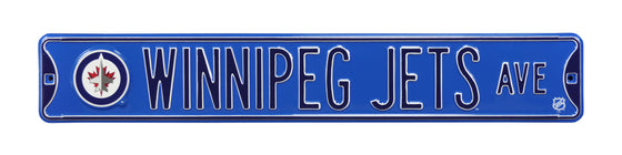 Winnipeg Jets Steel Street Sign with Logo-WINNIPEG JETS AVE blue logo