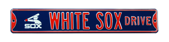 Chicago White Sox Steel Street Sign with Logo-WHITE SOX DRIVE w/ Batterman Logo