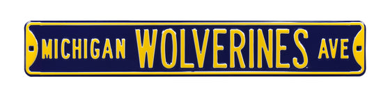 Michigan Wolverines Steel Street Sign-MICHIGAN WOLVERINES AVE on Navy