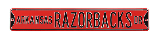 Arkansas Razorbacks Steel Street Sign-RAZORBACKS DR on Red