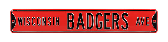 Wisconsin Badgers Steel Street Sign-WISCONSIN BADGERS AVE on Red