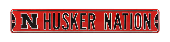 Nebraska Cornhuskers Steel Street Sign with Logo-HUSKER NATION