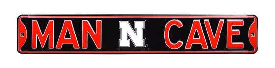 Nebraska Cornhuskers Steel Street Sign with Logo-MAN CAVE on Black