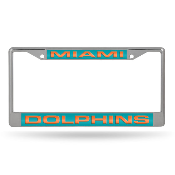 Miami Dolphins License Plate Frame Laser Cut Chrome Green Background