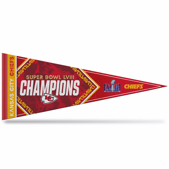 Rico Industries NFL Football Kansas City Chiefs 2024 Super Bowl Champions 12" x 30" Felt Wall Décor Pennant - Great for Home/Bed Room/Man Cave Décor - 757 Sports Collectibles