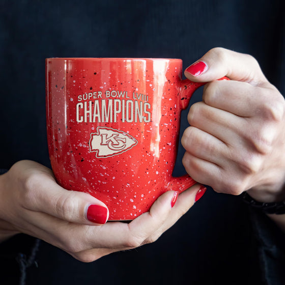 Rico Industries NFL Football Kansas City Chiefs 2024 Super Bowl LVIII Champions 16 oz Team Color Laser Engraved Speckled Ceramic Coffee Mug - 757 Sports Collectibles