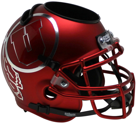 Utah Utes Miniature Football Helmet Desk Caddy <B>Satin Red Chrome Decal</B>