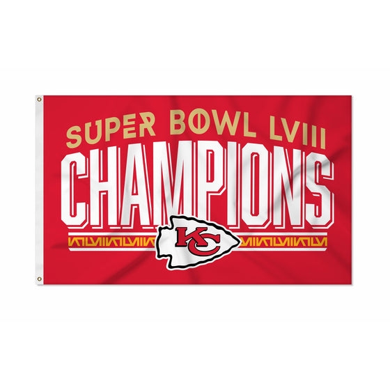 Rico Industries NFL Football Kansas City Chiefs 2024 Super Bowl LVIII Champions 3' x 5' Banner Flag Single Sided - Indoor or Outdoor - Home Décor - 757 Sports Collectibles