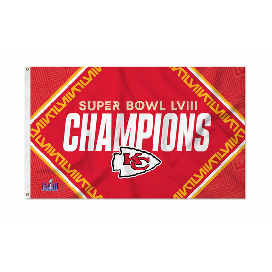 Rico Industries NFL Football Kansas City Chiefs 2024 Super Bowl LVIII Champions 3' x 5' Banner Flag Single Sided - Indoor or Outdoor - Home Décor - 757 Sports Collectibles