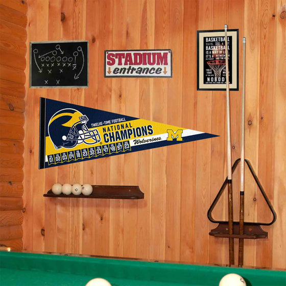 Michigan Team University Wolverines 12 Time Football National Champions Pennant Banner Flag - 757 Sports Collectibles