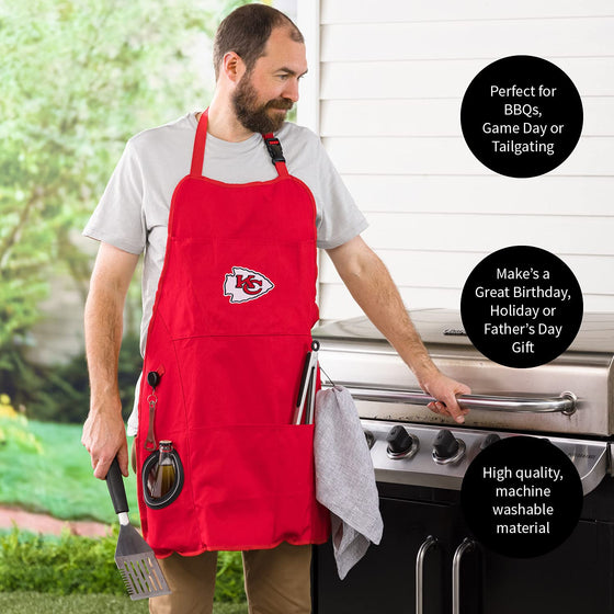 Team Sports America NFL Kansas City Chiefs Ultimate Grilling Apron Durable Cotton with Beverage Opener and Multi Tool For Football Fans Fathers Day and More - 757 Sports Collectibles