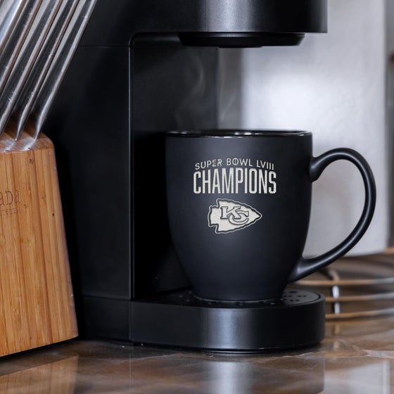 Rico Industries NFL Football Kansas City Chiefs 2024 Super Bowl LVIII Champions 15oz Laser Engraved Matte Black Ceramic Bistro Mug - for Hot or Cold Drinks - 757 Sports Collectibles