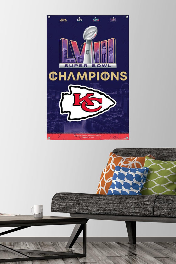 NFL Kansas City Chiefs - Super Bowl LVIII Team Logo Wall Poster with Push Pins - 757 Sports Collectibles