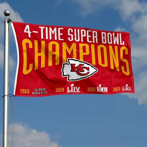 Kansas City Chiefs 4 Time Super Bowl Champions Flag Outdoor Indoor 3x5 Foot Banner - 757 Sports Collectibles