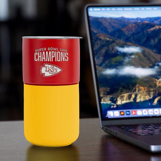 Rico Industries NFL Football Kansas City Chiefs 2024 Super Bowl LVIII Champions 16oz. Red Ceramic Tumbler with Yellow Silicone Grip - 757 Sports Collectibles