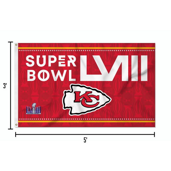 Rico Industries NFL Football Kansas City Chiefs 2024 Super Bowl LVIII Bound 3' x 5' Banner Flag Single Sided - Indoor or Outdoor - Home Décor - 757 Sports Collectibles