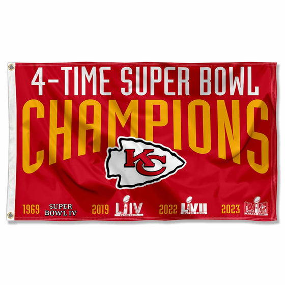 Kansas City Chiefs 4 Time Super Bowl Champions Flag Outdoor Indoor 3x5 Foot Banner - 757 Sports Collectibles