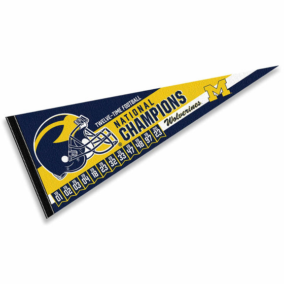 Michigan Team University Wolverines 12 Time Football National Champions Pennant Banner Flag - 757 Sports Collectibles