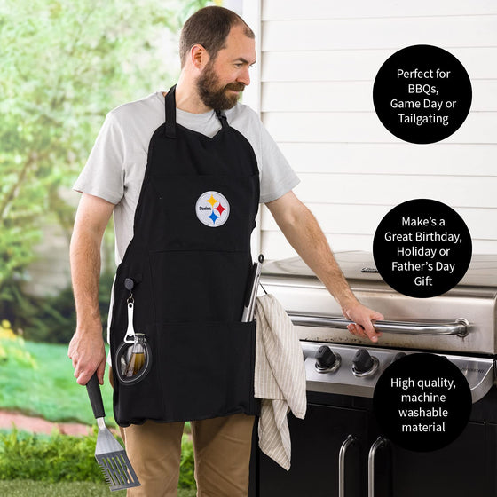 Team Sports America NFL Pittsburgh Steelers Ultimate Grilling Apron Durable Cotton with Beverage Opener and Multi Tool For Football Fans Fathers Day and More - 757 Sports Collectibles