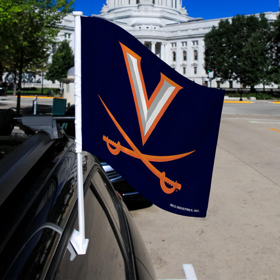 Rico Industries NCAA Virginia Cavaliers V-Sabre Double Sided Double Sided Car Flag - 16" x 19" - Strong Pole that Hooks Onto Car/Truck/Automobile - 757 Sports Collectibles