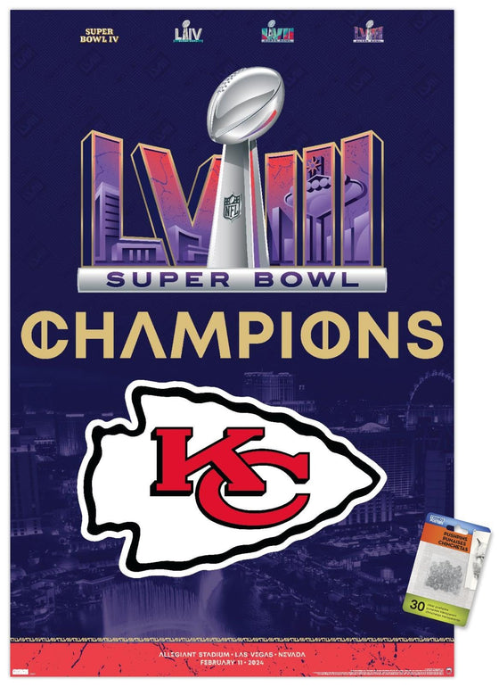 NFL Kansas City Chiefs - Super Bowl LVIII Team Logo Wall Poster with Push Pins - 757 Sports Collectibles