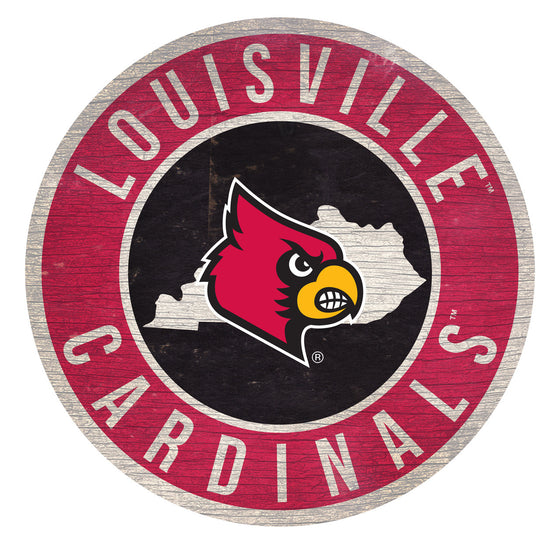 Louisville Cardinals Sign Wood 12 Inch Round State Design - Special Order