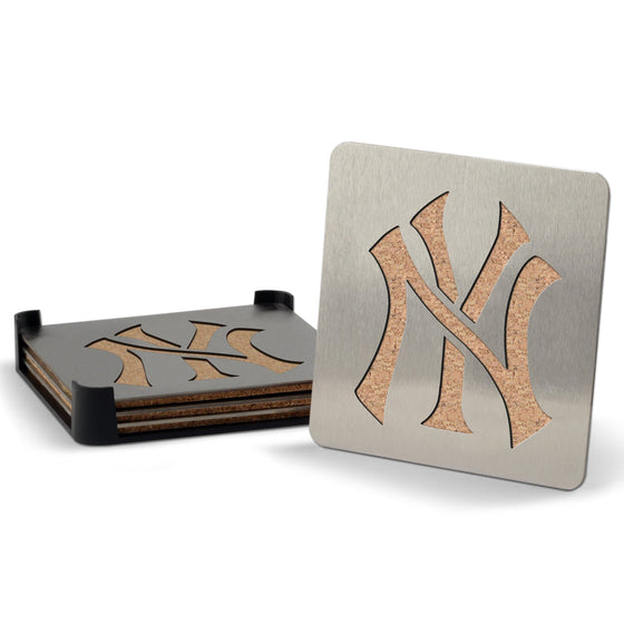 New York Yankees Boaster Set of 4 Stainless Steel Cork Backed Coasters - 757 Sports Collectibles