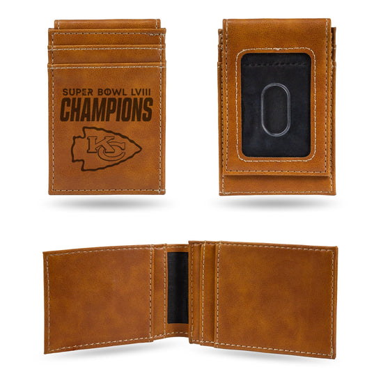 Rico Industries NFL Football Kansas City Chiefs 2024 Super Bowl Champions Laser Engraved Front Pocket Wallet - Compact/Comfortable/Slim - 757 Sports Collectibles