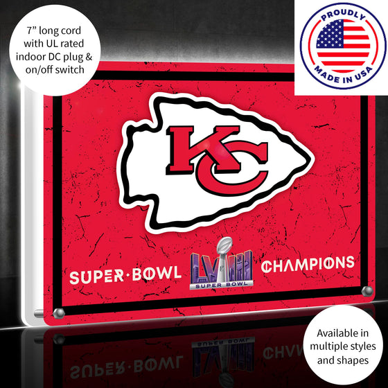 Team Sports America NFL Kansas City Chiefs Superbowl 58 Championship LED Sign | Free-Standing Desk Night Light | Made in The USA | Football Fan Décor for Office, Living, Game or Bedroom - 757 Sports Collectibles