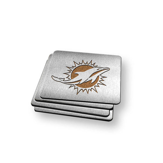 Miami Dolphins Boaster Set of 4 Stainless Steel Cork Backed Coasters - 757 Sports Collectibles