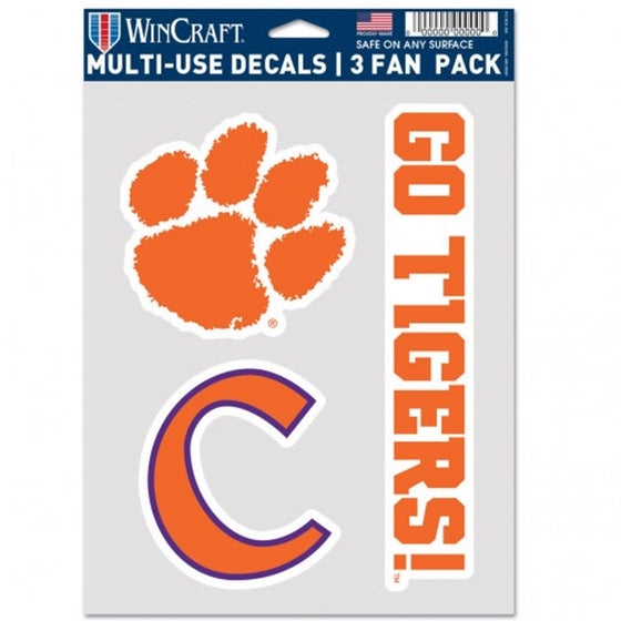 Clemson Tigers Decal Multi Use Fan 3 Pack Special Order