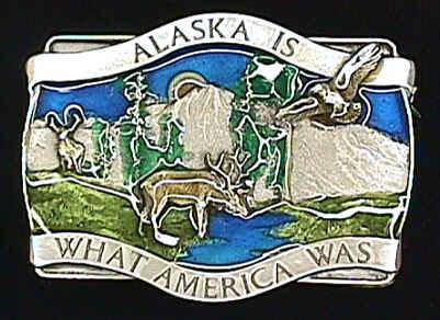 Alaska Is What America Enameled Belt Buckle (SSKG) - 757 Sports Collectibles