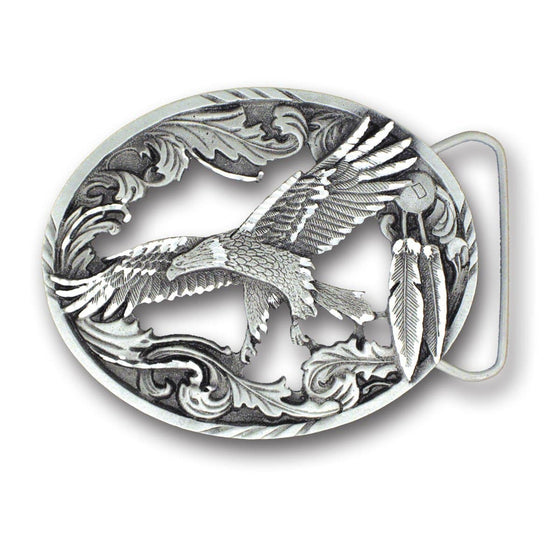 Eagle with Feathers Antiqued Belt Buckle (SSKG) - 757 Sports Collectibles