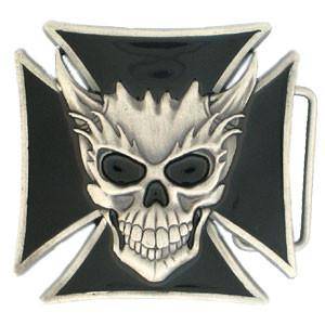 Skull and Maltese Cross Enameled Belt Buckle (SSKG) - 757 Sports Collectibles