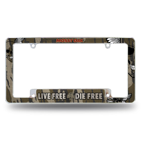 Mossy Oak - Bottomland Camo / Skull - "Live Free Die Free" All Over Chrome Frame (Bottom Oriented)