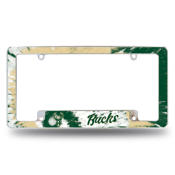 Milwaukee Bucks - Tie Dye Design - All Over Chrome Frame (Bottom Oriented)