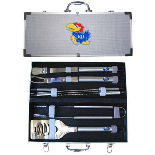 Kansas Jayhawks 8 pc Stainless Steel BBQ Set w/Metal Case (SSKG) - 757 Sports Collectibles