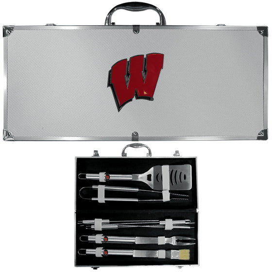 Wisconsin Badgers 8 pc Stainless Steel BBQ Set w/Metal Case (SSKG) - 757 Sports Collectibles