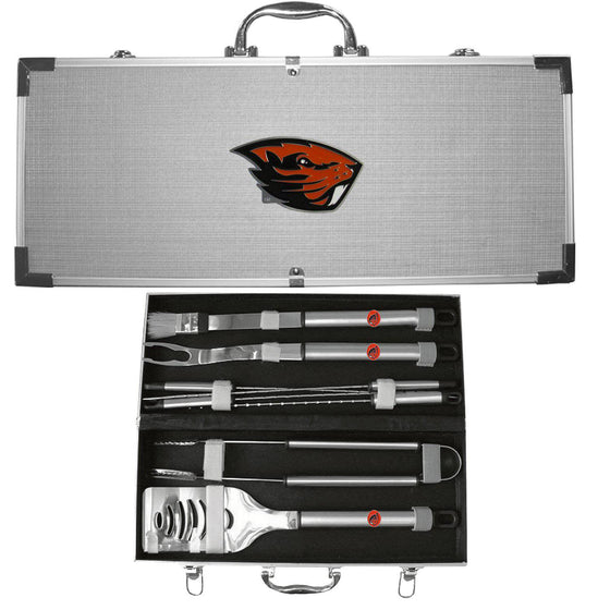 Oregon St. Beavers 8 pc Stainless Steel BBQ Set w/Metal Case (SSKG) - 757 Sports Collectibles