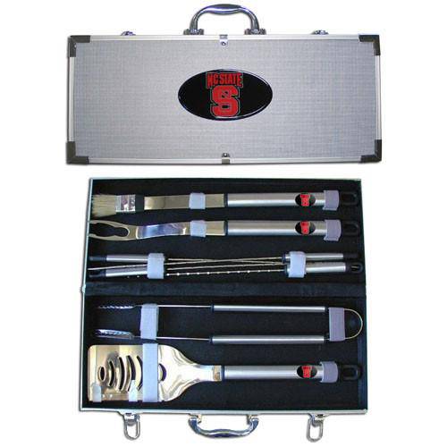 N. Carolina St. Wolfpack 8 pc Stainless Steel BBQ Set w/Metal Case (SSKG) - 757 Sports Collectibles