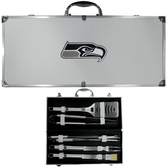 Seattle Seahawks 8 pc Stainless Steel BBQ Set w/Metal Case (SSKG) - 757 Sports Collectibles