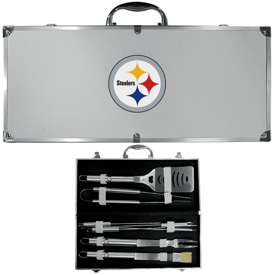 Pittsburgh Steelers 8 pc Stainless Steel BBQ Set w/Metal Case (SSKG) - 757 Sports Collectibles