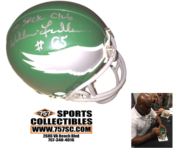 Philaelphia Eagles William Fuller Signed Autographed Mini Helmet 100 Sack Club Inscription (JSA PSA Pass) 757