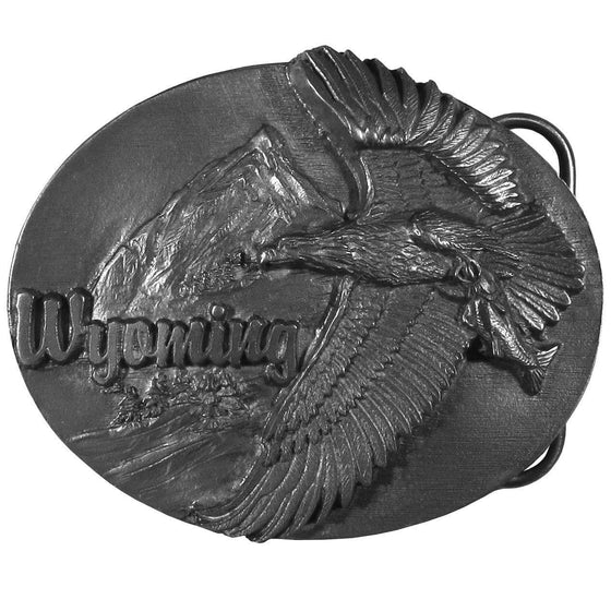 Wyoming Eagle  Antiqued Belt Buckle (SSKG) - 757 Sports Collectibles